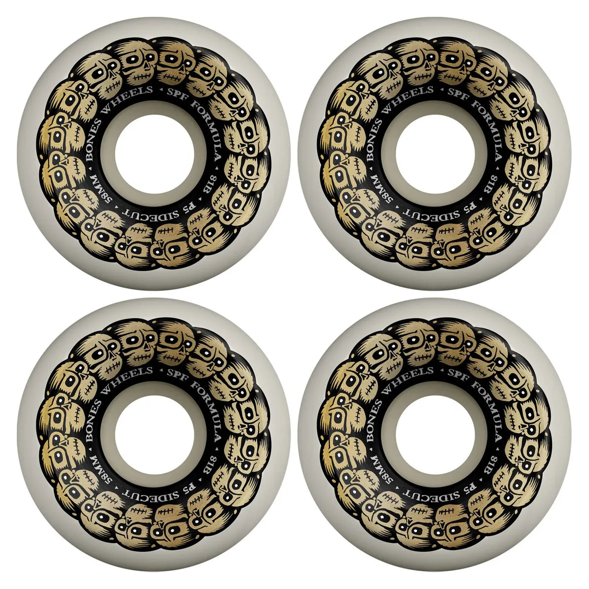 RUOTE SKATEBOARD BONES SPF 58mm/81B P5 Sidecut Circle Skulls White
