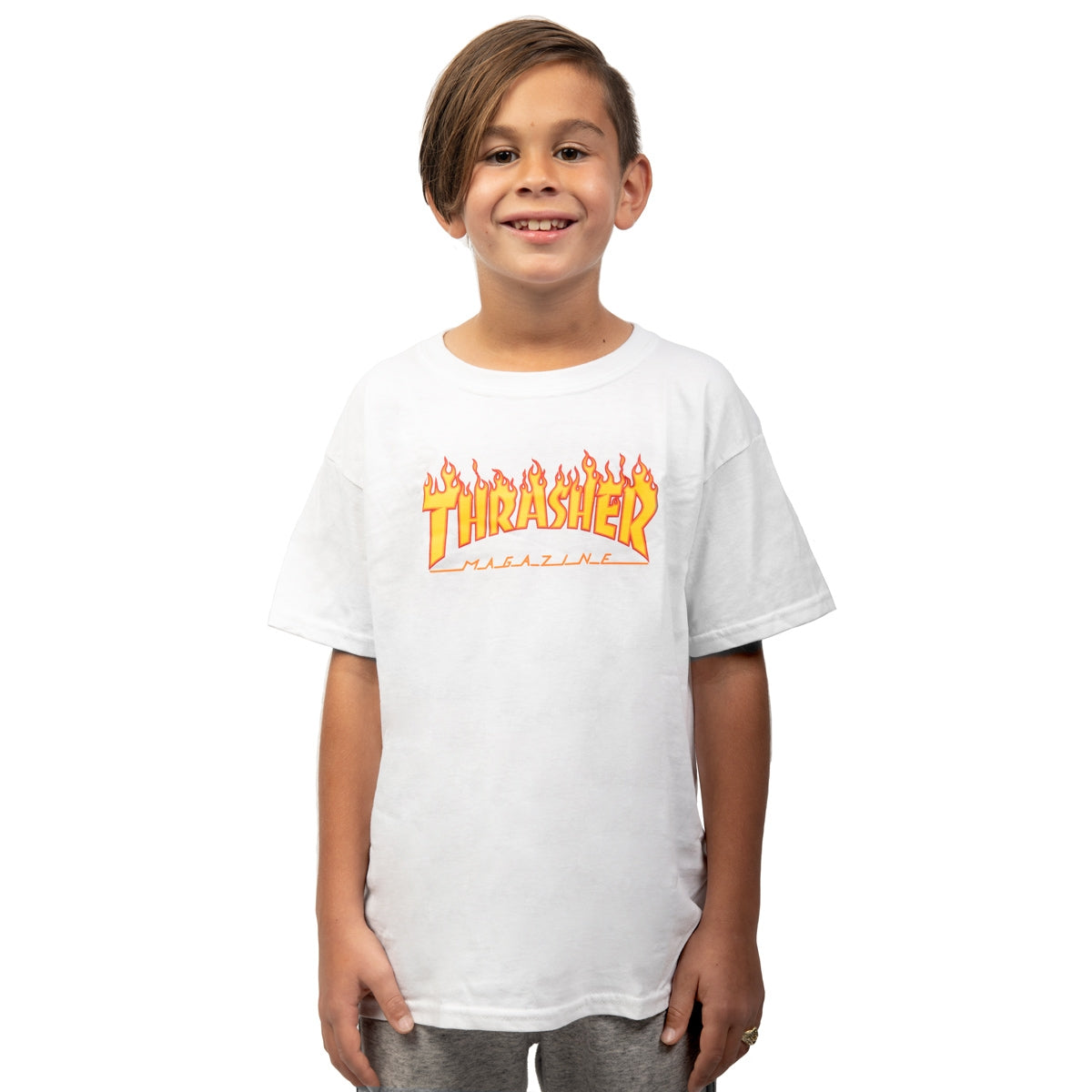 T-SHIRT THRASHER FLAME YOUTH / WHITE