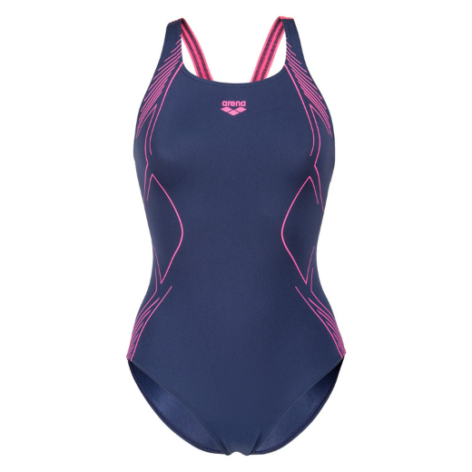 Costume Donna Graphic Swimsuit Swim Pro Back - Navy-Shocking Pink