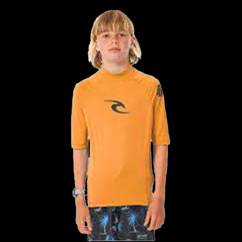 Lycra Maglia anti irritazioni UPF a maniche corte Brand Wave da ragazzo (8-16 anni) - Fluro Orange