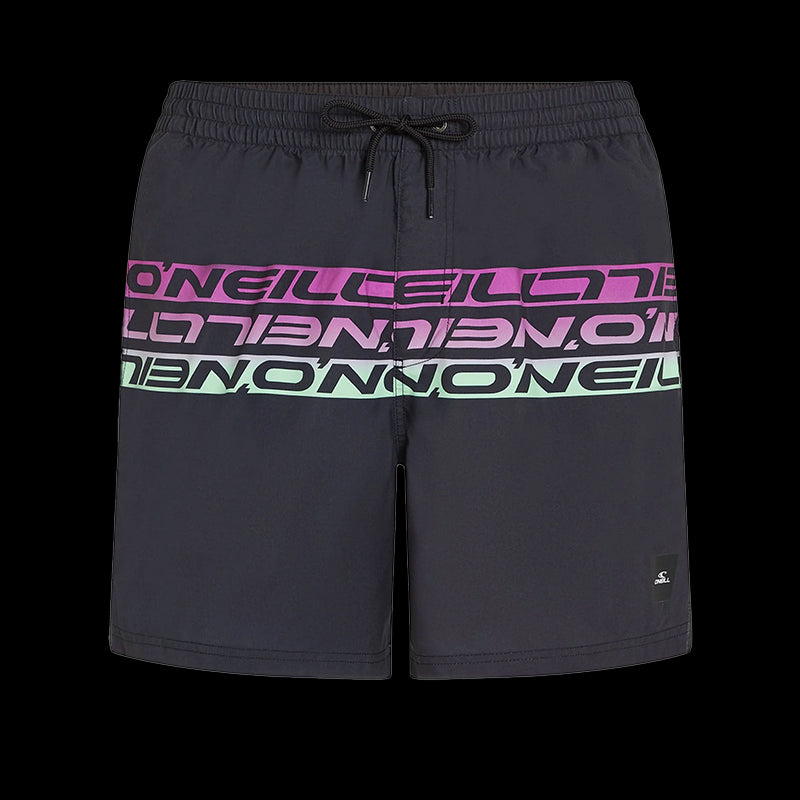 Men Cali Stripe 16'' Swim Shorts - Black/Purple Upside Down