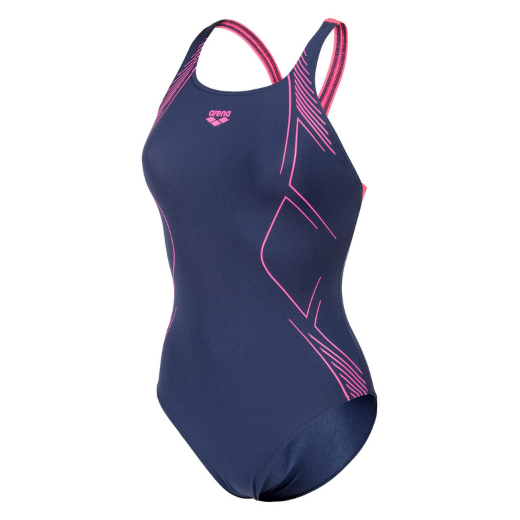 Costume Donna Graphic Swimsuit Swim Pro Back - Navy-Shocking Pink