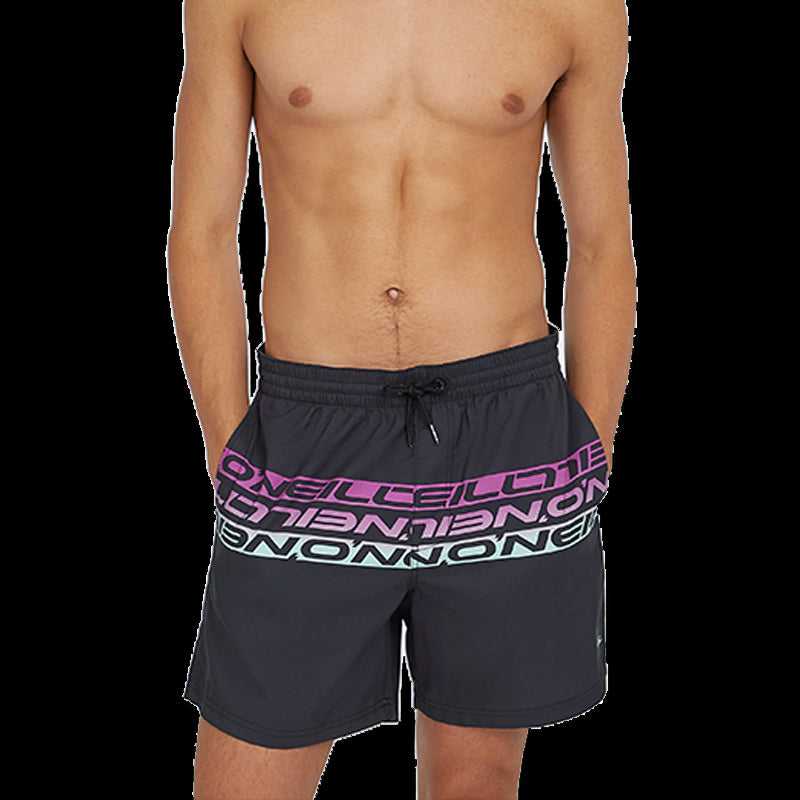 Men Cali Stripe 16'' Swim Shorts - Black/Purple Upside Down