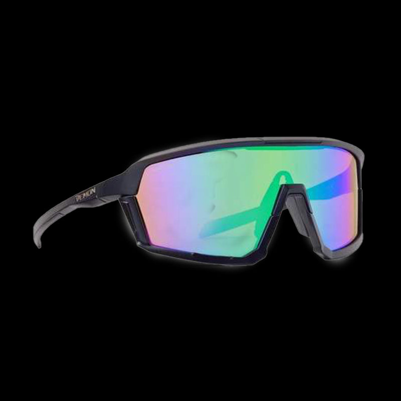 Occhiali Sportivi a mascherina con Lente Specchiata ad alto Contrasto - Black/Green