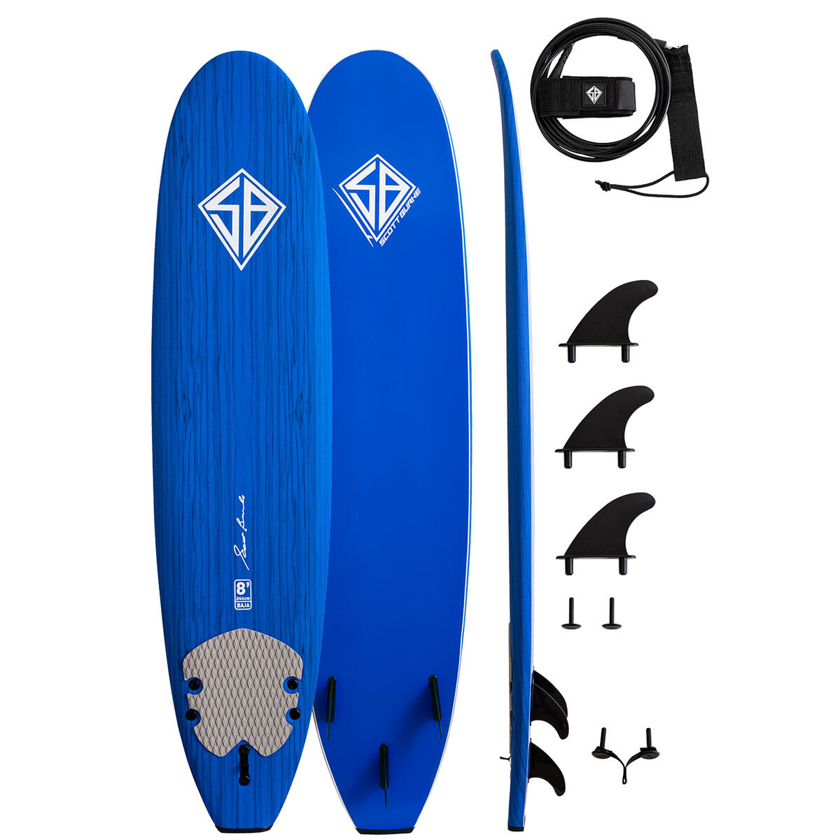 SOFTBOARD SCOTT BURKE MINI MALIBU 8'0", SQUARE TAIL, LEASH & LONGHERONI