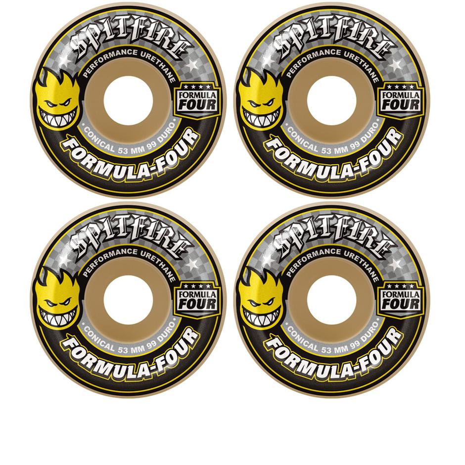 RUOTE SKATEBOARD SPITFIRE CONICAL (YELLOW PRINT) F4 99D 54MM