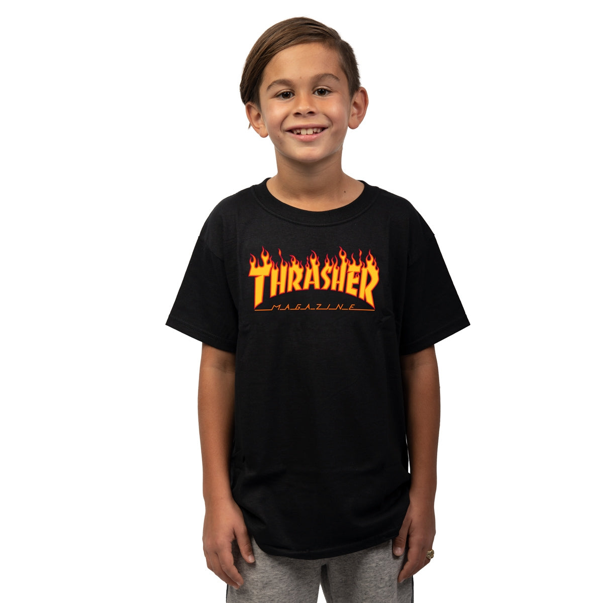 T-SHIRT THRASHER FLAME YOUTH BLACK – - Main Image